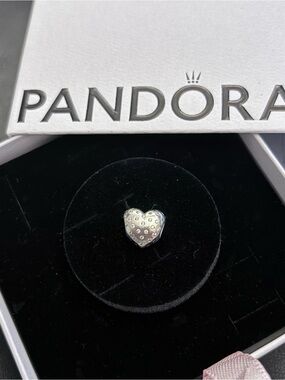 Pandora Silver Heart Charm with Dotted Texture - Silver